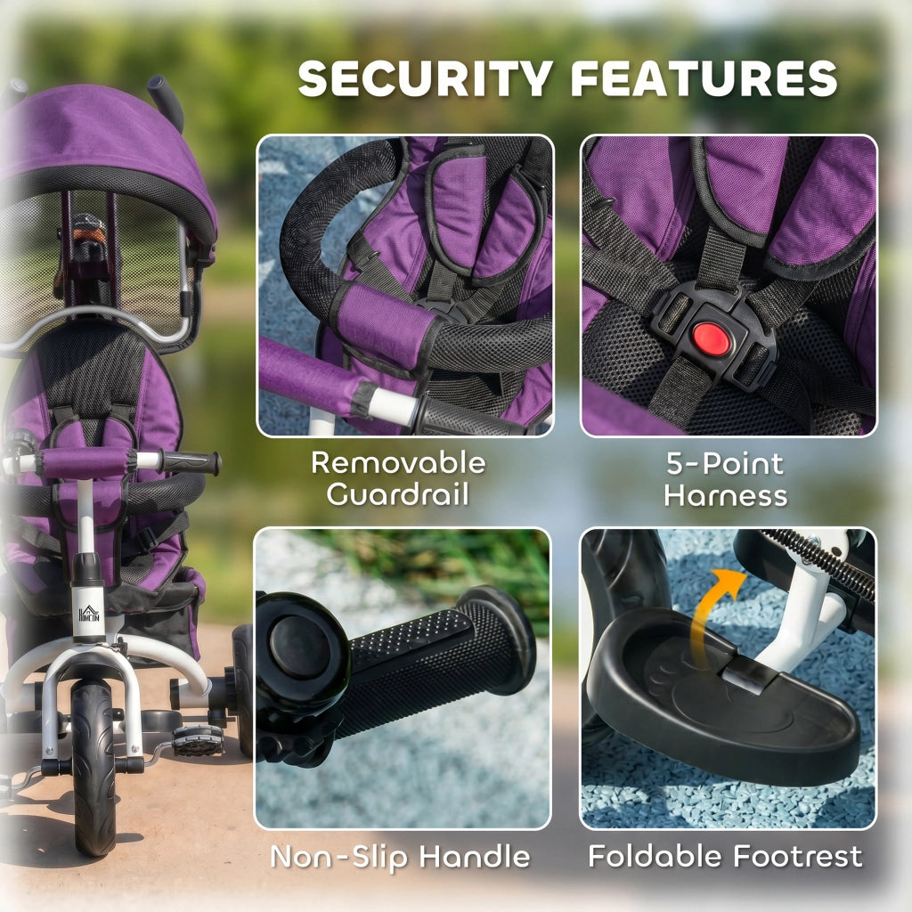 Triciclo per Bambini con Seggiolino e Cinturone di Sicurezza ¨C Zephmum ¨C Viola