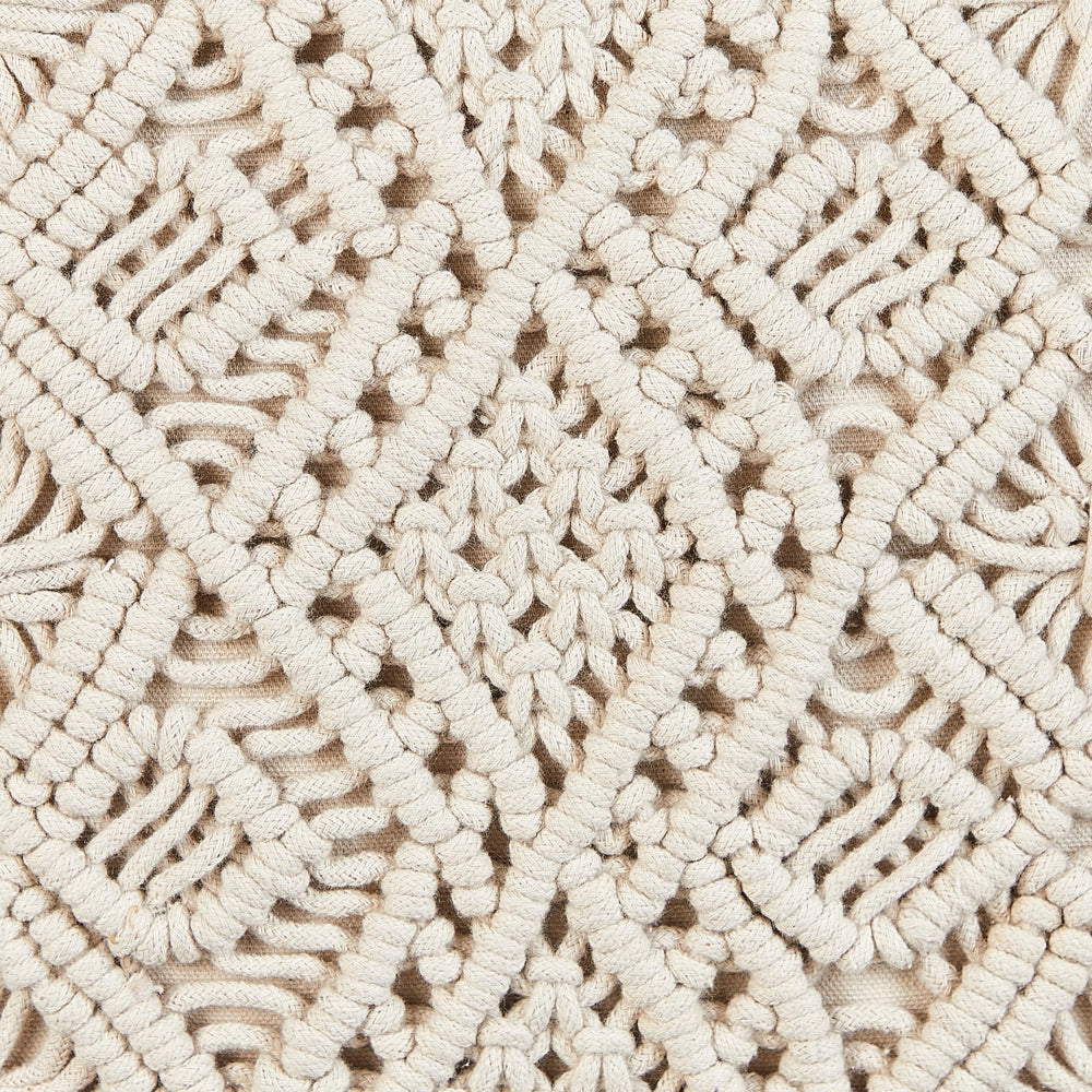 Set di 2 cuscini in cotone e macramè con frange e motivo intrecciato beige stile boho elegante salotto