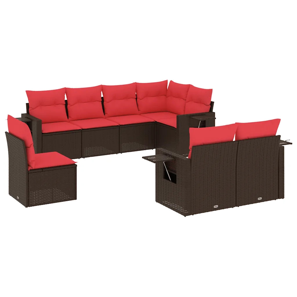 Set Divani da Giardino 8 pz con Cuscini Marrone in Polyrattan 3220443