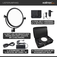 Soft LED 300 Lampada rotonda fotografica, Pannello LED piatto per fotografia 30 W, Luce per video e foto con staffa a U, temperatura colore 5600 K