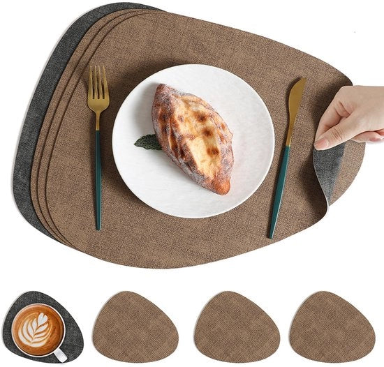 Piattino e sottopiatto, piattino antiscivolo a doppia faccia, piattino e sottopiatto lavabile e impermeabile, 42*34cm, marrone scuro