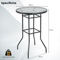 Tavolo da Bar per Giardino, Tavolo 97 cm con Piano in Vetro Temperato e Telaio in Metallo, Tavolo da Esterno per Giardino, Balcone, Cortile, Bordo, 68 x 68 x 97 cm