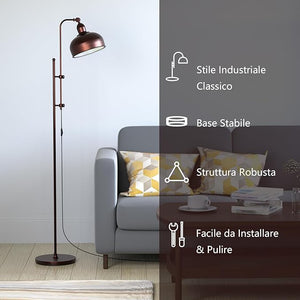 Lampada da Terra, Lampada a Stelo con Altezza e Paralume Regolabili, Finitura in Bronzo e Struttura in Metallo, Ideale per Soggiorno, Camera da Letto e Ufficio