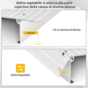 Rampa per Soglia Porta, Rampa d'Accesso in Alluminio con Altezza Regolabile, Superficie Antiscivolo, Portata 317 KG (8,5 cm)