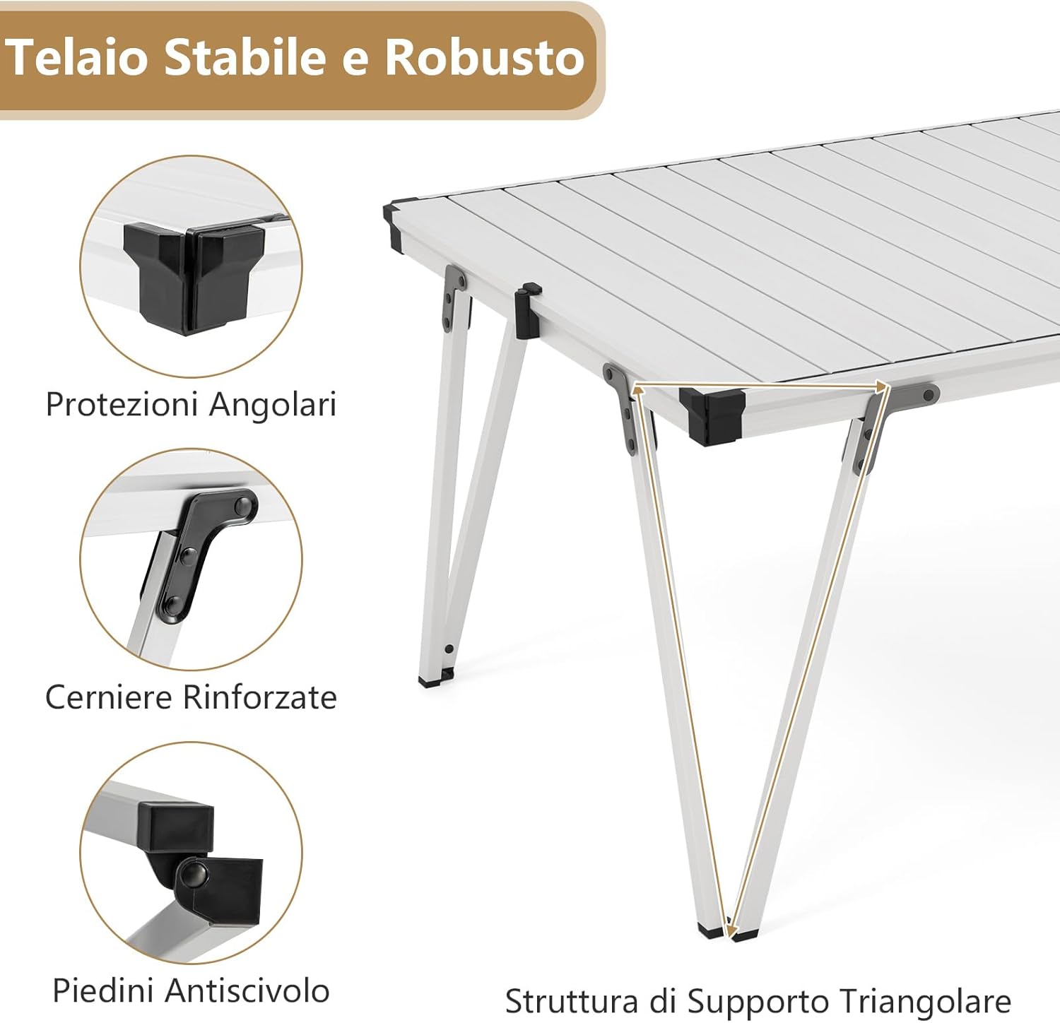 Tavolo da Campeggio Pieghevole, Tavolo da Picnic con Borsa Trasporto e Piano Impermeabile, con Struttura in Alluminio, per Giardino Campeggio, Portata 80 kg (Argenteo)