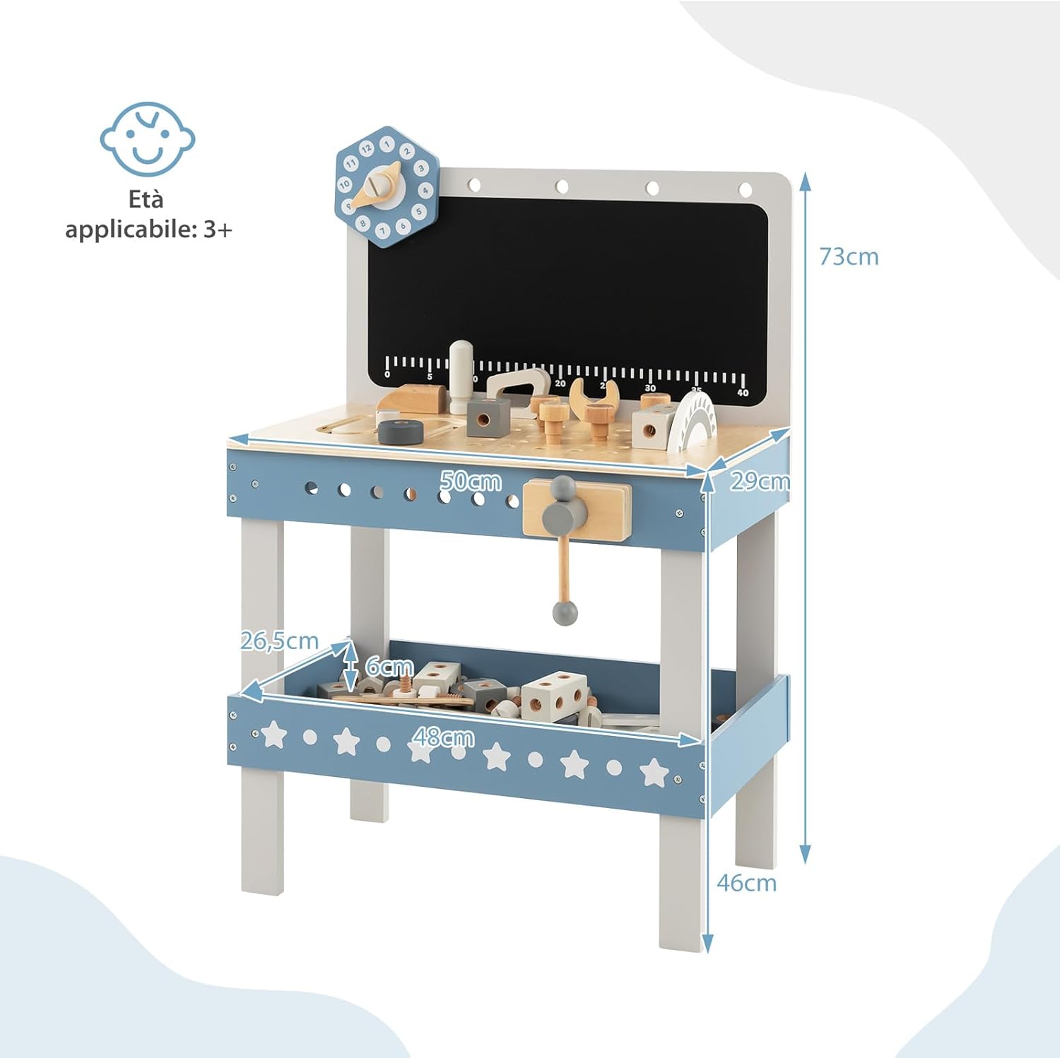 Set Banco da Lavoro per Bambini, Tavolo da Lavoro per Bambini in Legno con 61 Attrezzi e Parti, Giochi Costruzione Educativi, per Bambini 3-5 Anni