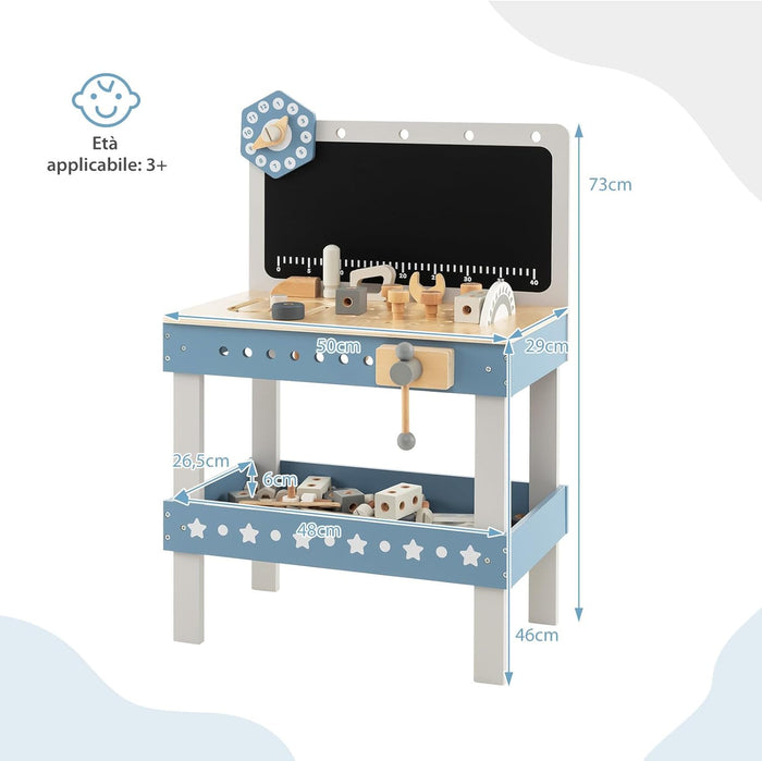 Set Banco da Lavoro per Bambini, Tavolo da Lavoro per Bambini in Legno con 61 Attrezzi e Parti, Giochi Costruzione Educativi, per Bambini 3-5 Anni