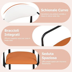 Set di 2 Sedie da Pranzo 54 x 54 x 77 cm, Sedie da Cucina con Sedile Imbottito in Finta Pelle, Schienale e Telaio in Metallo, Poltrone per Soggiorno e Ufficio