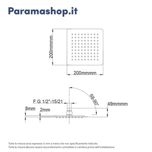 Set doccia squadrato cromato - Miscelatore incasso monocomando con braccio e soffione 20x20 cm