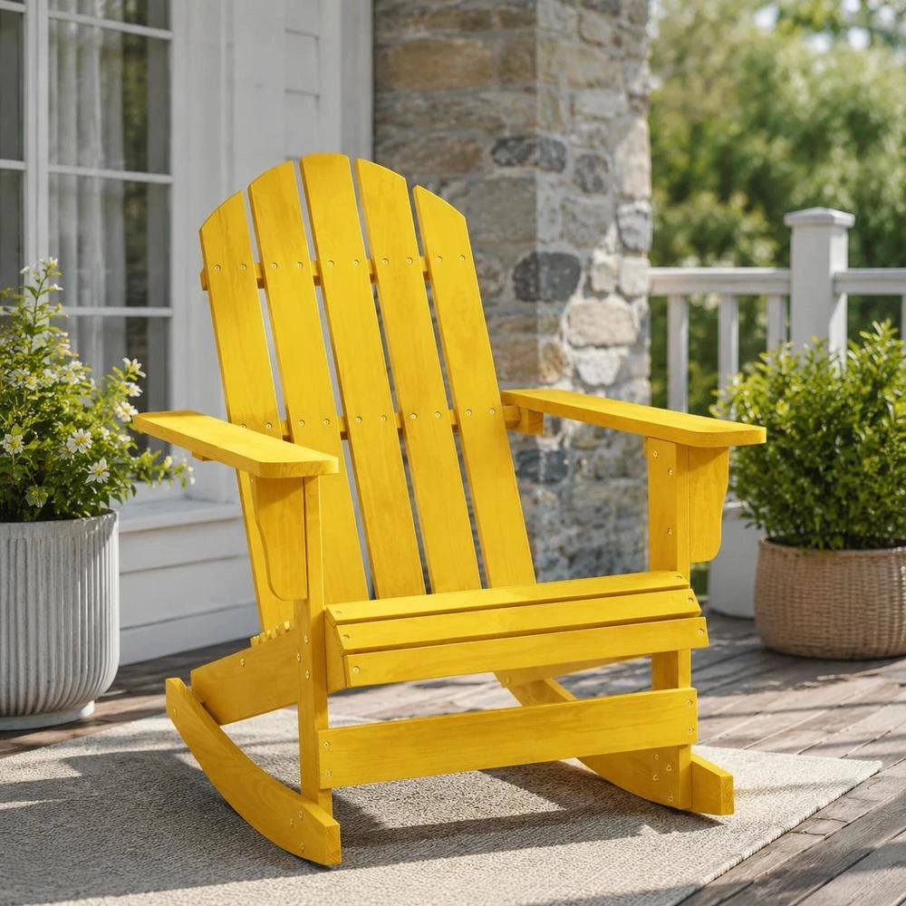 Adirondack Rocking Chair, Solid Fir Wood, Yellow
