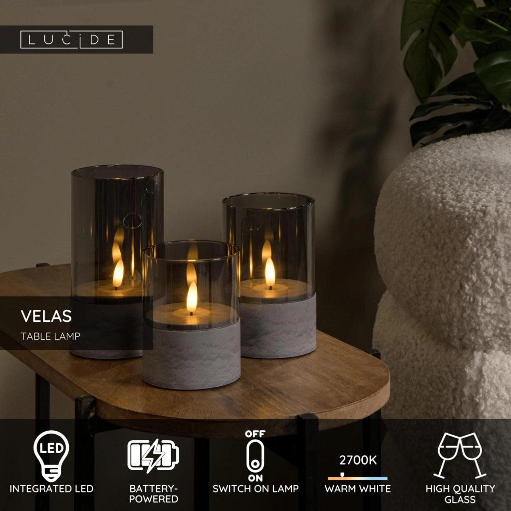 Lampada da tavolo classica VELAS 3 LED vetro grigio Lucide