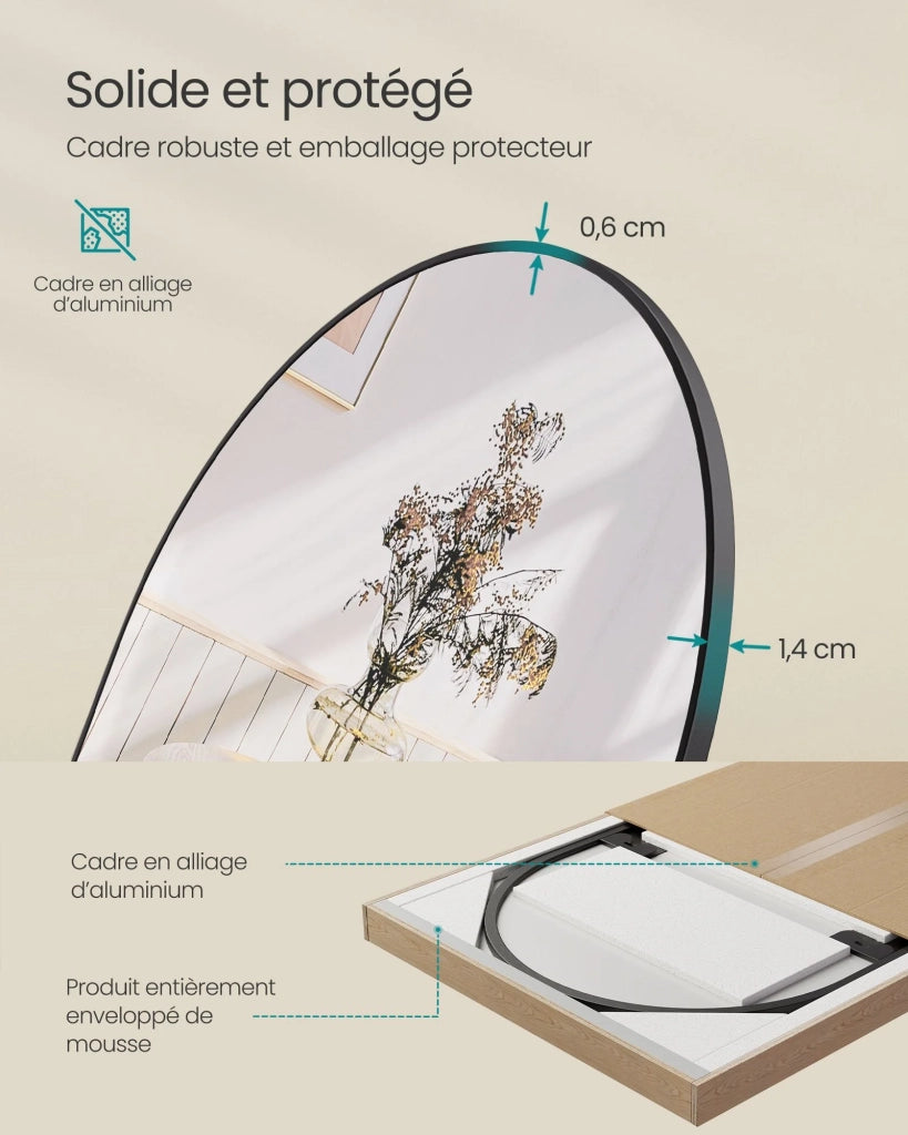 Specchio a figura intera 160 x 50 cm specchio rettangolare autoportante grande specchio da terra cornice in lega di alluminio vetro temperato per camera da letto soggiorno spogliatoio nero 12_0006598