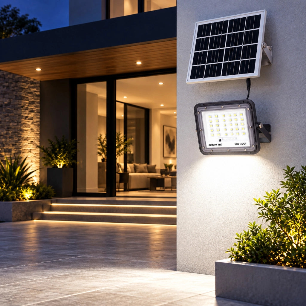 FARO LED SOLARE 50W ESTERNO 3CCT TELECOMANDO IP65 PANNELLO LUCE 120° ET-31772