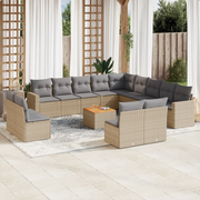 Set Divani da Giardino 14pz con Cuscini in Polyrattan Beige