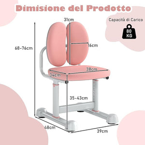 Sedia da Scrivania per Bambini 3+ Anni, Sedia Imbottita per Studiare con Doppio Supporto Lombare e Altezza Regolabile, Chair da Compiti per Casa e Scuola, Portata 100 kg (Rosa)