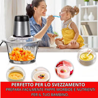 Tritatutto da Cucina Elettrico 500W – Frullatore con 4 Lame in Acciaio Inox, Robot da Cucina Multifunzione con Contenitore in Vetro 3L, Tritacarne e Verdure, Doppia Velocità