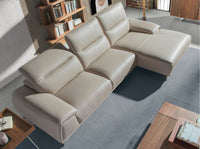 Divano chaise longue destro in pelle grigio tortora