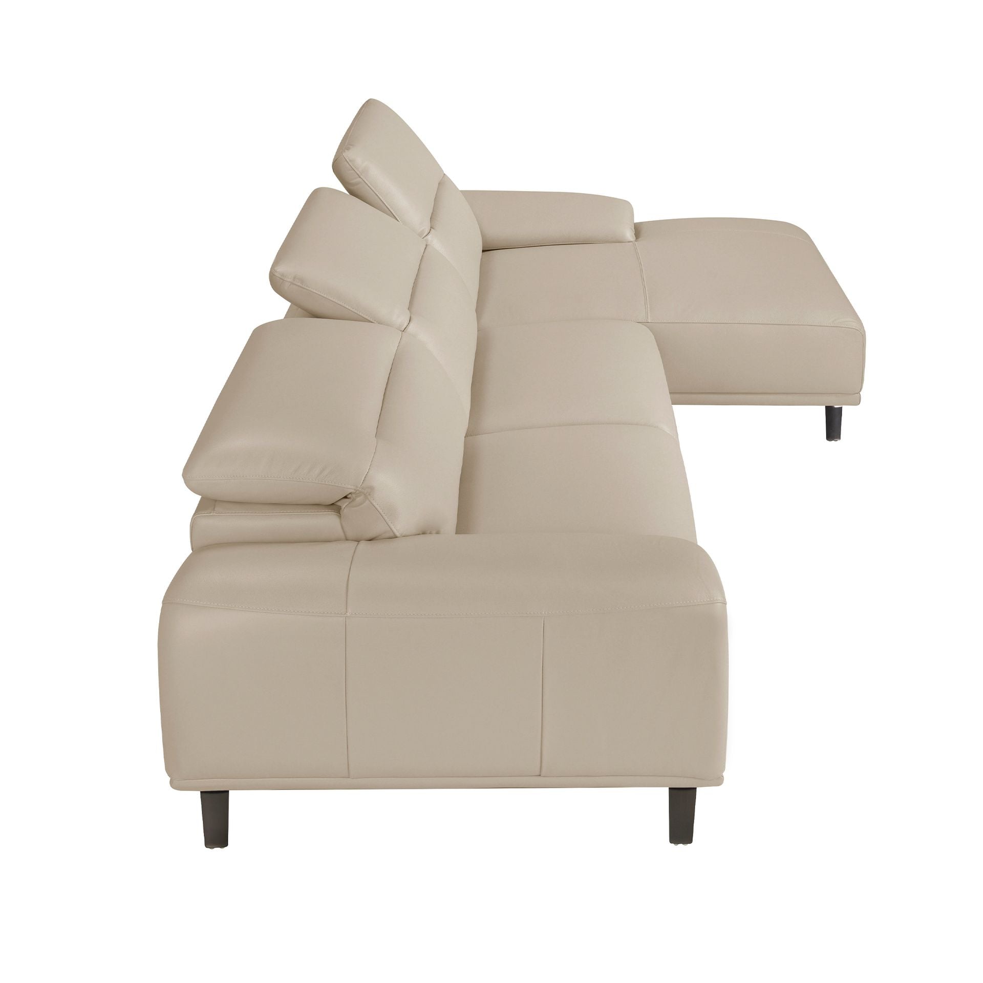 Divano chaise longue destro in pelle grigio tortora