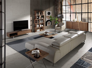 Divano chaise longue destro in pelle grigio tortora