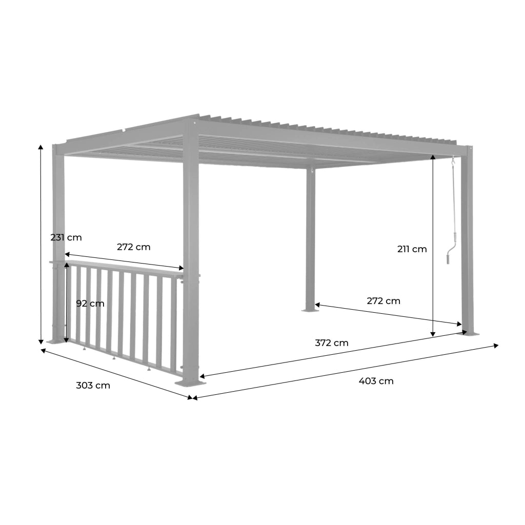 Pergola bioclimatica  3x4m in alluminio e acciaio + bar 3m, antracite