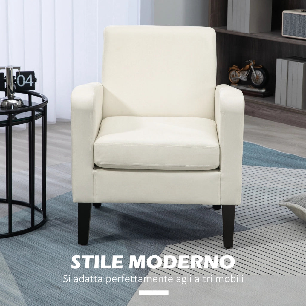 Poltroncina da Camera Moderna in Tessuto con Braccioli, 66x72x74 cm, Crema