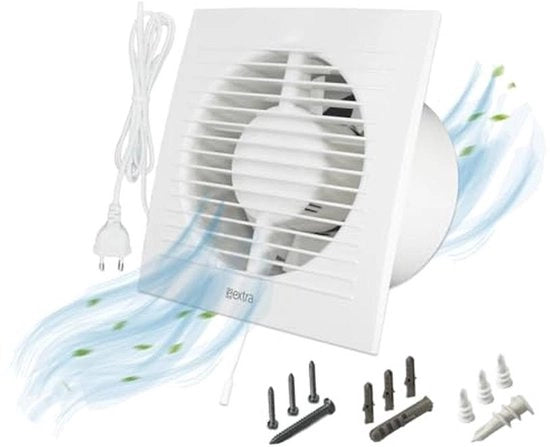 Ventilatore per bagno Ø 125 mm con cavo e interruttore, 16 W, 150 m³/h, 36 dB per bagno e cucina