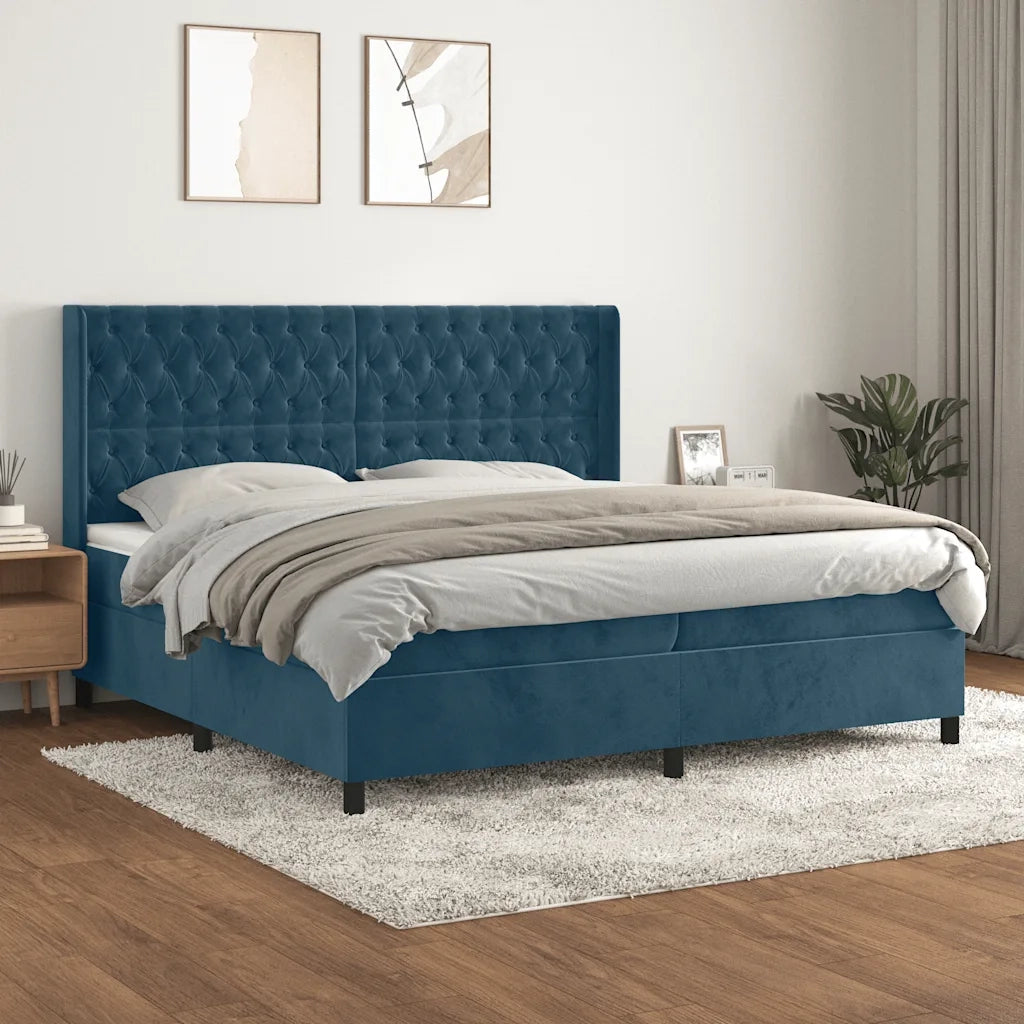 Giroletto a Molle con Materasso Blu Scuro 200x200 cm in Velluto 3132883