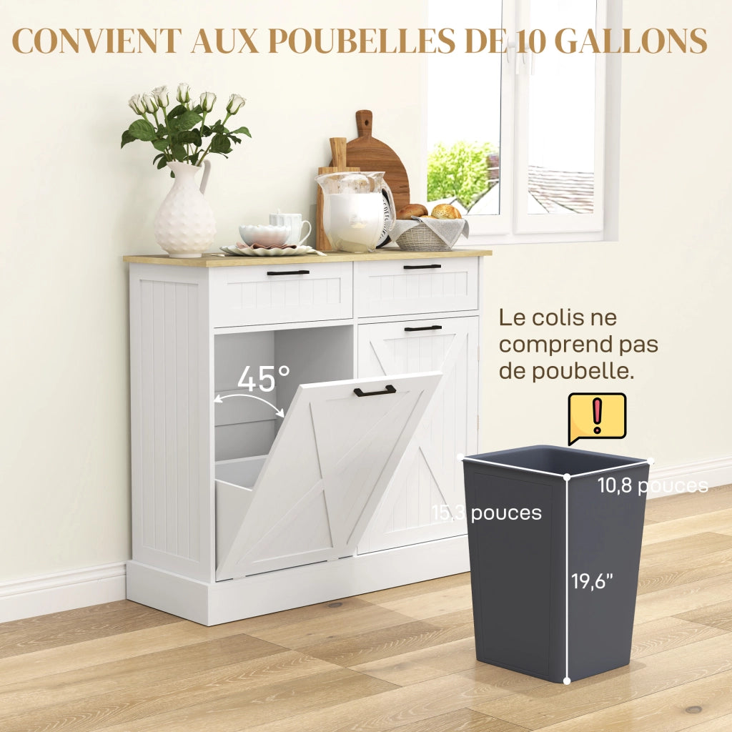 Mobile da cucina con cestino 38L, 2 cassetti, ripiano spezie e piano lavoro ¨C zephmum ¨C bianco