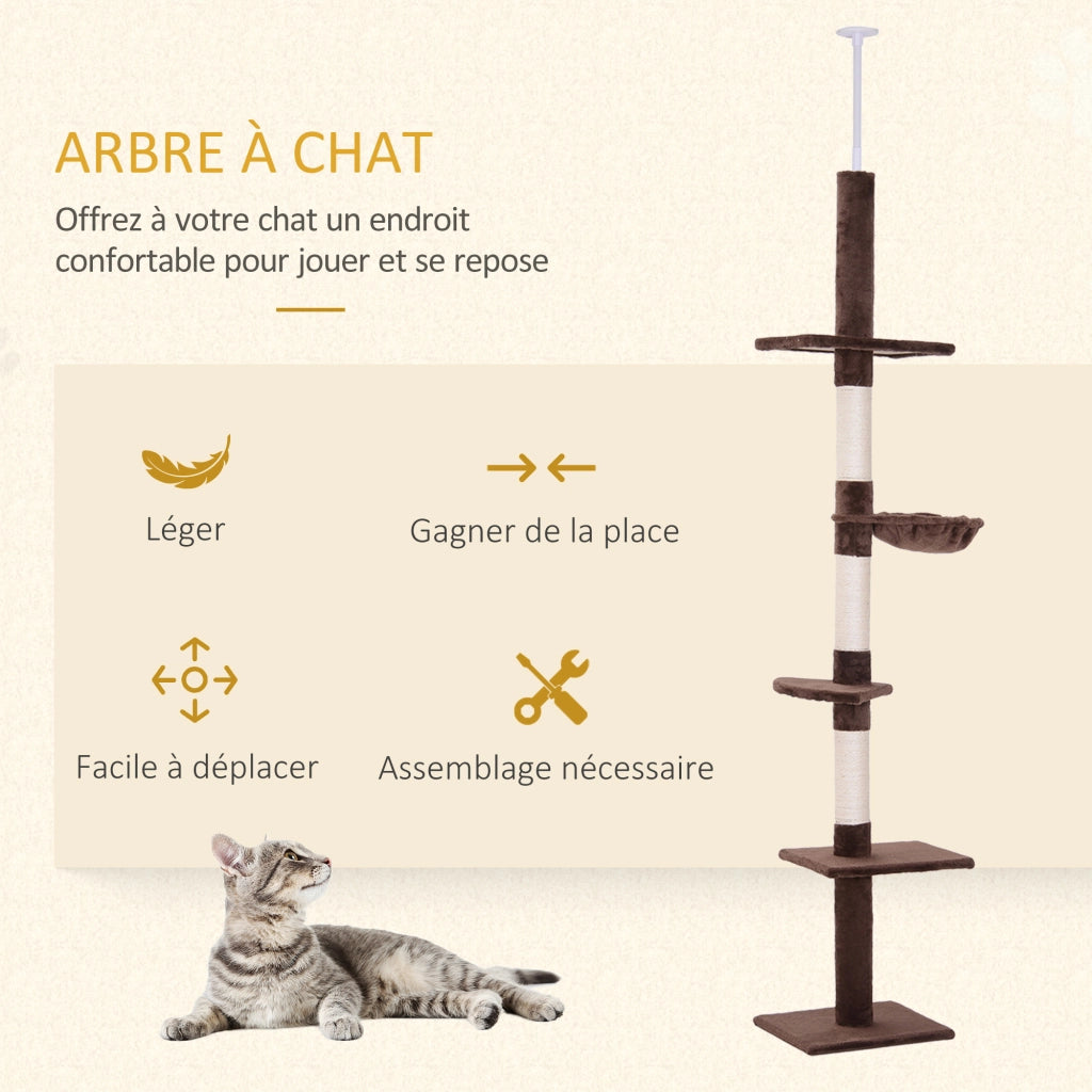 Albero tiragraffi per gatti 5 livelli ¨C zephmum ¨C marrone 34x40x230-260 cm