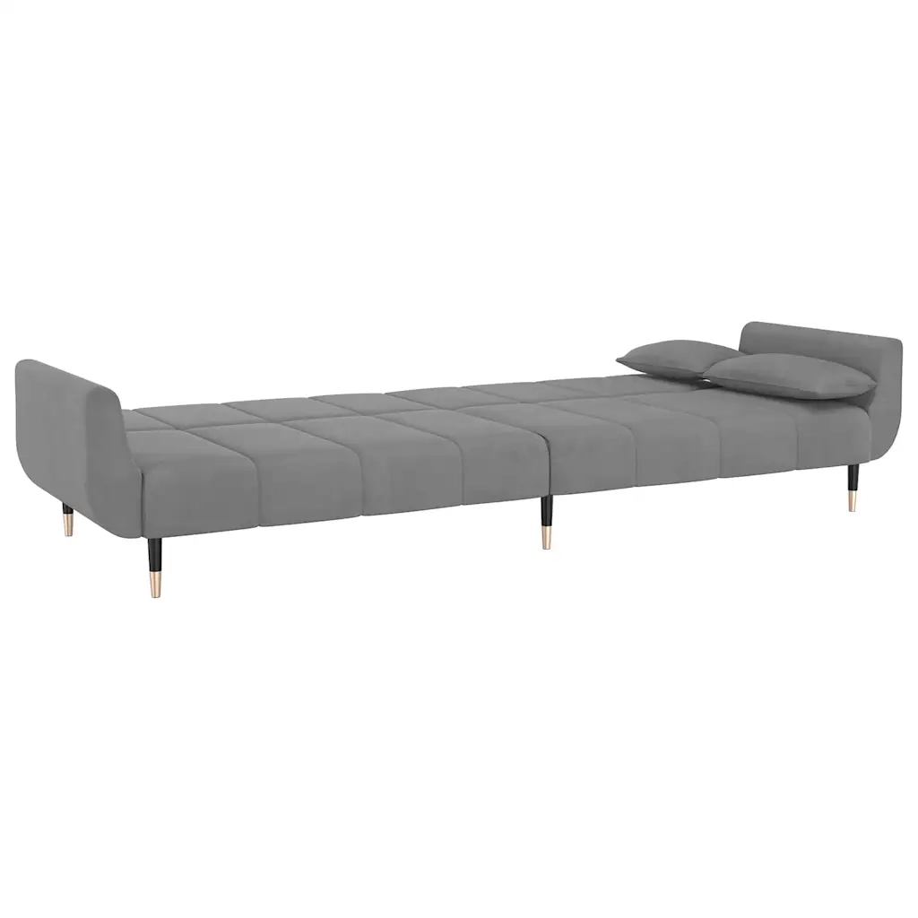 Divano Letto a 2 Posti con 2 Cuscini Grigio Chiaro in Velluto 337582