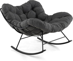 Sedia a Dondolo, Poltrona Relax Ergonomica, Poltrona Sovradimensionato con Cuscino Imbottito, Sedia a Uovo con Struttura Metallica, per Soggiorno Portico Giardino, Portata 205 kg (Grigio)