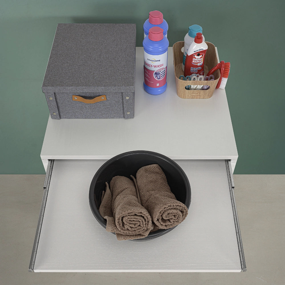 Mobile coprilavatrice 70cm salvaspazio in legno bianco con cassetto scorrevole linea Pilar