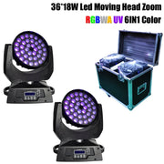 Trade Shop - Coppia Wash Moving Head Zoom Led 36x18 Rgbwa Uv 6in1 Teste Mobili Con Flightcase -