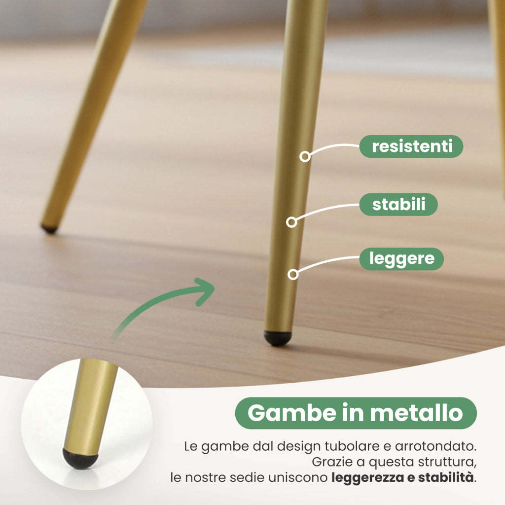 Set di 2 Sedie imbottite con cuciture quadrate LUXANO Rosa Cipria gambe oro