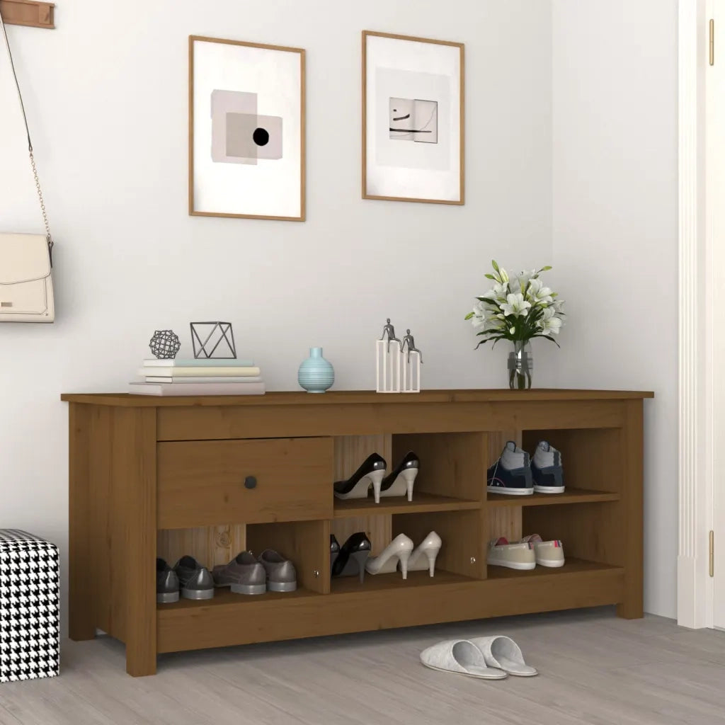 Scarpiera Marrone Ambra 110x38x45,5cm in Legno Massello di Pino 814597