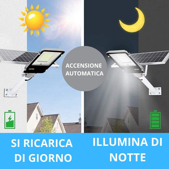 Lampione Solare esterno 400W con Pannello fotovoltaico, LED 6500K Bianco Freddo