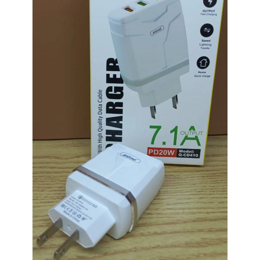 Trade Shop - Caricabatterie Caricatore Ricarica Rapida Con 3 Porte Usb 20w Pd Qc 4.0/3.0 5.1a Q-cd410 -