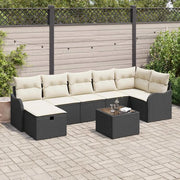 Set Divano da Giardino con cuscino 8 pcs Nero Poly Rattan