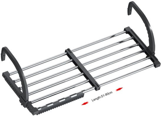 Asciugamano radiatore, asciugamano balcone, asciugamano a muro, stendino pieghevole, in acciaio inossidabile, estensibile, asciugamano da parete (51-95 cm), contenitore per calze impermeabile incluso.