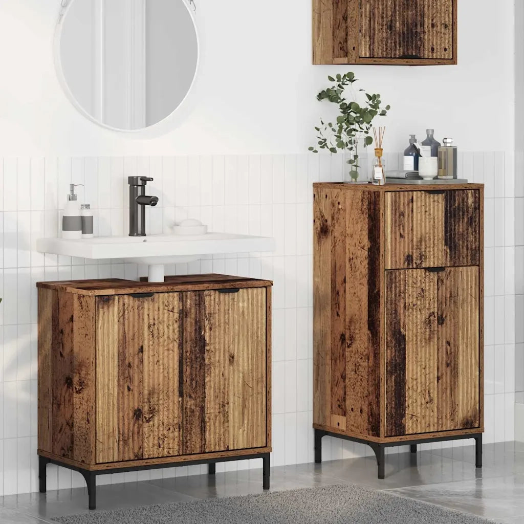 Set di mobili per il bagno con cassetto 2 pcs Legno vecchio 3393101