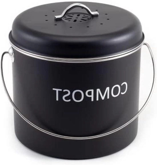 Compostatore cucina 5 litri - Contenitore di alta qualità per rifiuti biologici - Con 2 x filtro attivo di carbone - Compostiera senza odore con coperchio e maniglia