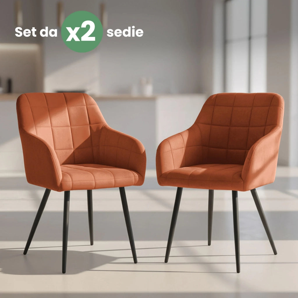 Set di 2 Sedie imbottite con cuciture quadrate LUXANO Rame gambe nere