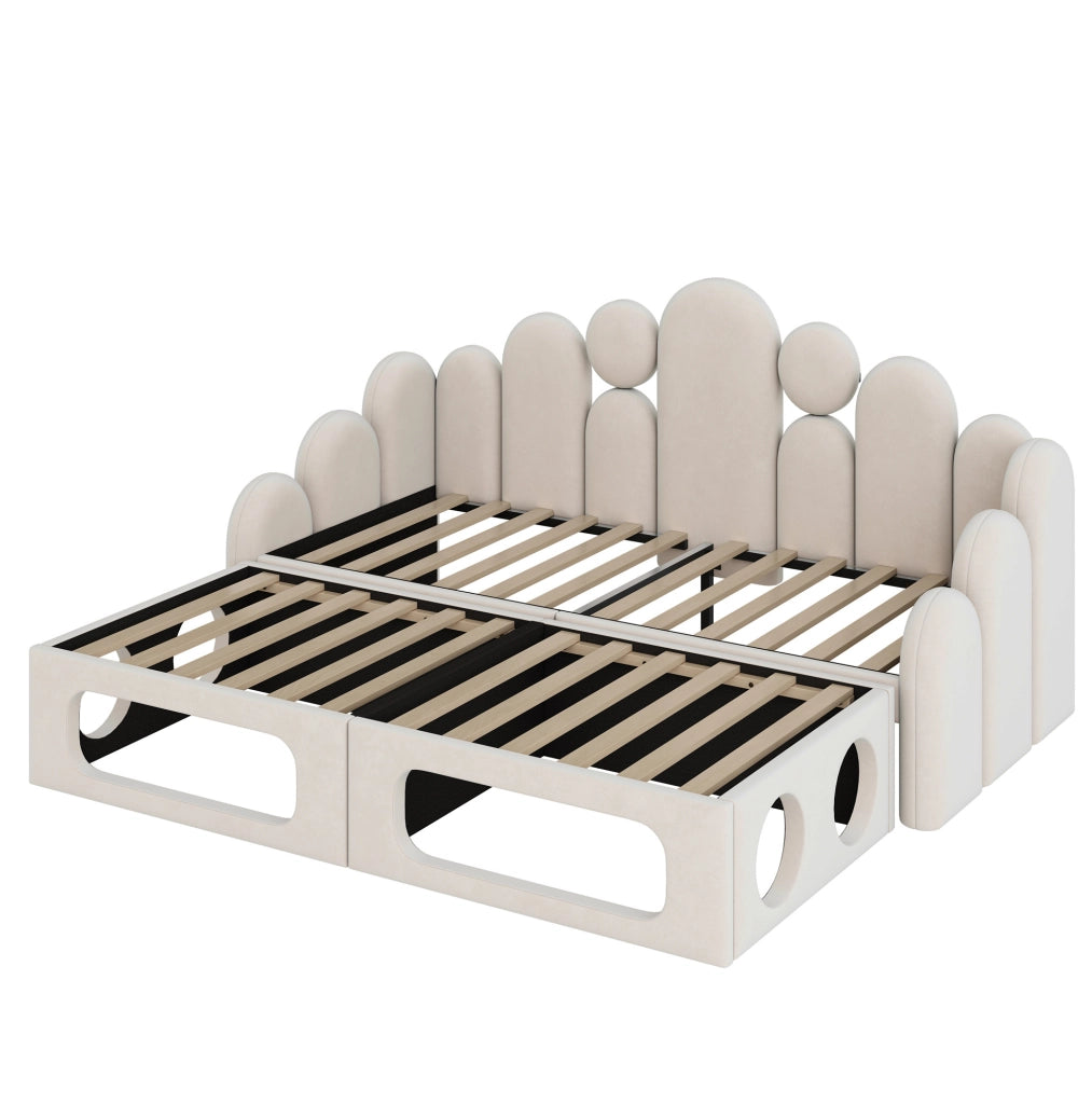 Divano letto multifunzione 180x200 cm in velluto beige con cuccia per animali