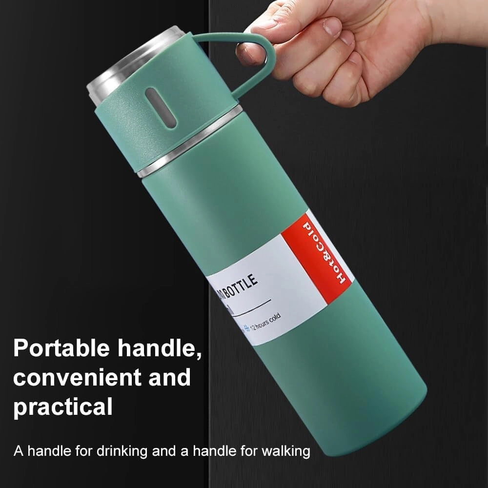 Trade Shop - Borraccia Termica 500ml In Acciaio Inox Con Tazza Manico Per Bevande Calde Fredde -