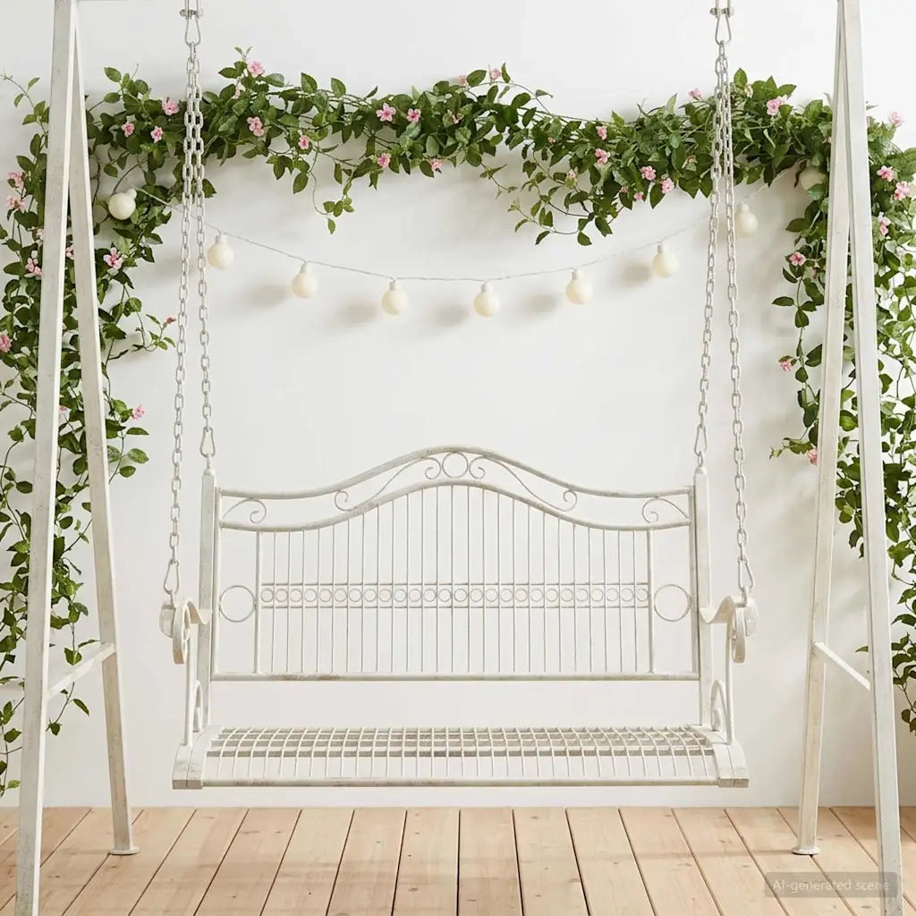 Panchina a Dondolo Acciaio 115 x 61 x 63 cm Bianco Antico 42038692