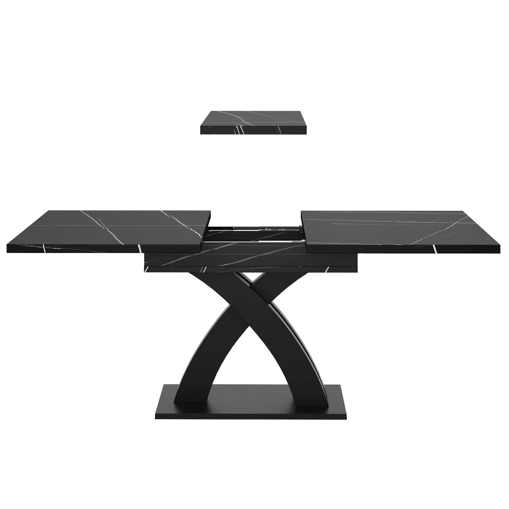 Tavolo da pranzo allungabile con piano in mdf e struttura in metallo, con guide scorrevoli per cucina soggiorno e balcone, nero