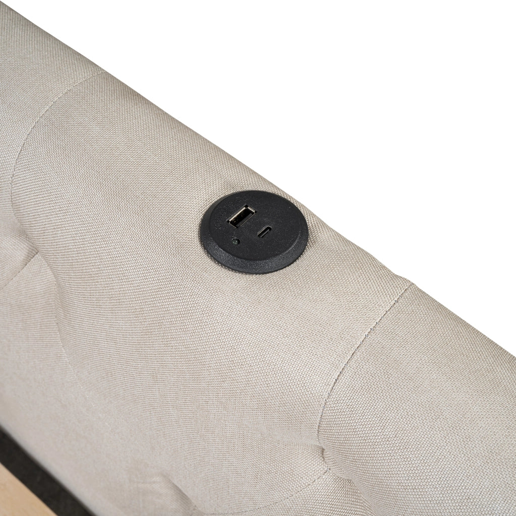 DESMIU Divano letto 140 × 200 cm 1 piazza con USB, Type-C, LED regolabile e senza materasso, in lino beige