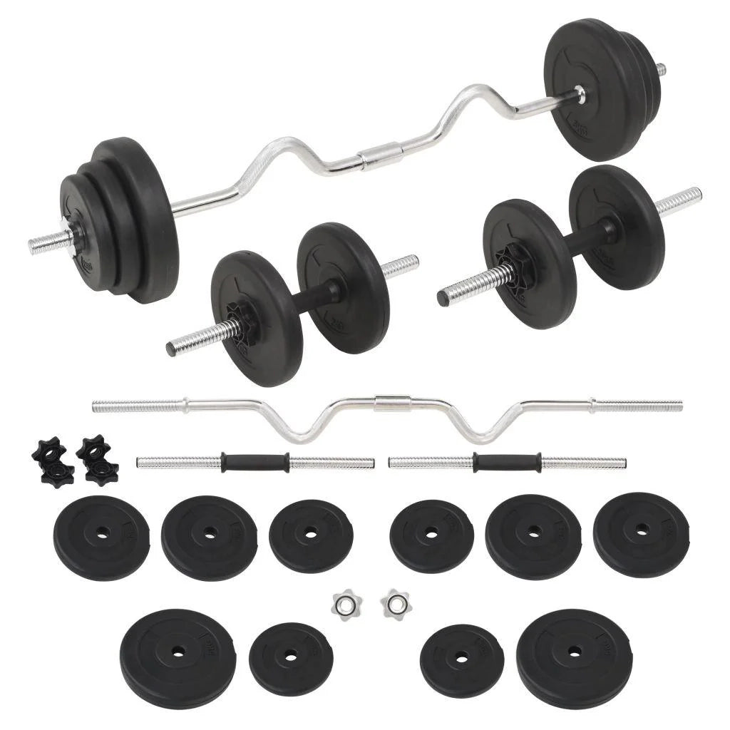 Set di manubri e bilanciere ondulato da 30 kg per fitness e bodybuilding nero 02_0000746