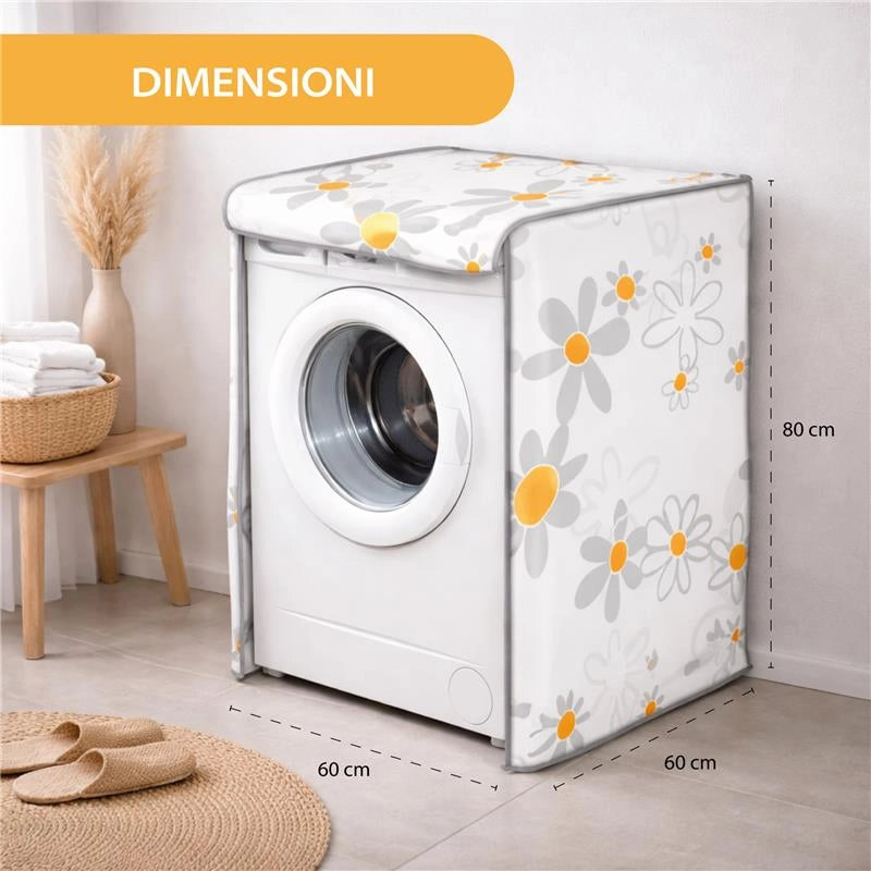 COPRILAVATRICE IN TESSUTO CON CHIUSURA ZIP, FANTASIA MARGHERITA, DIMENSIONI 60X60X80 H CM
