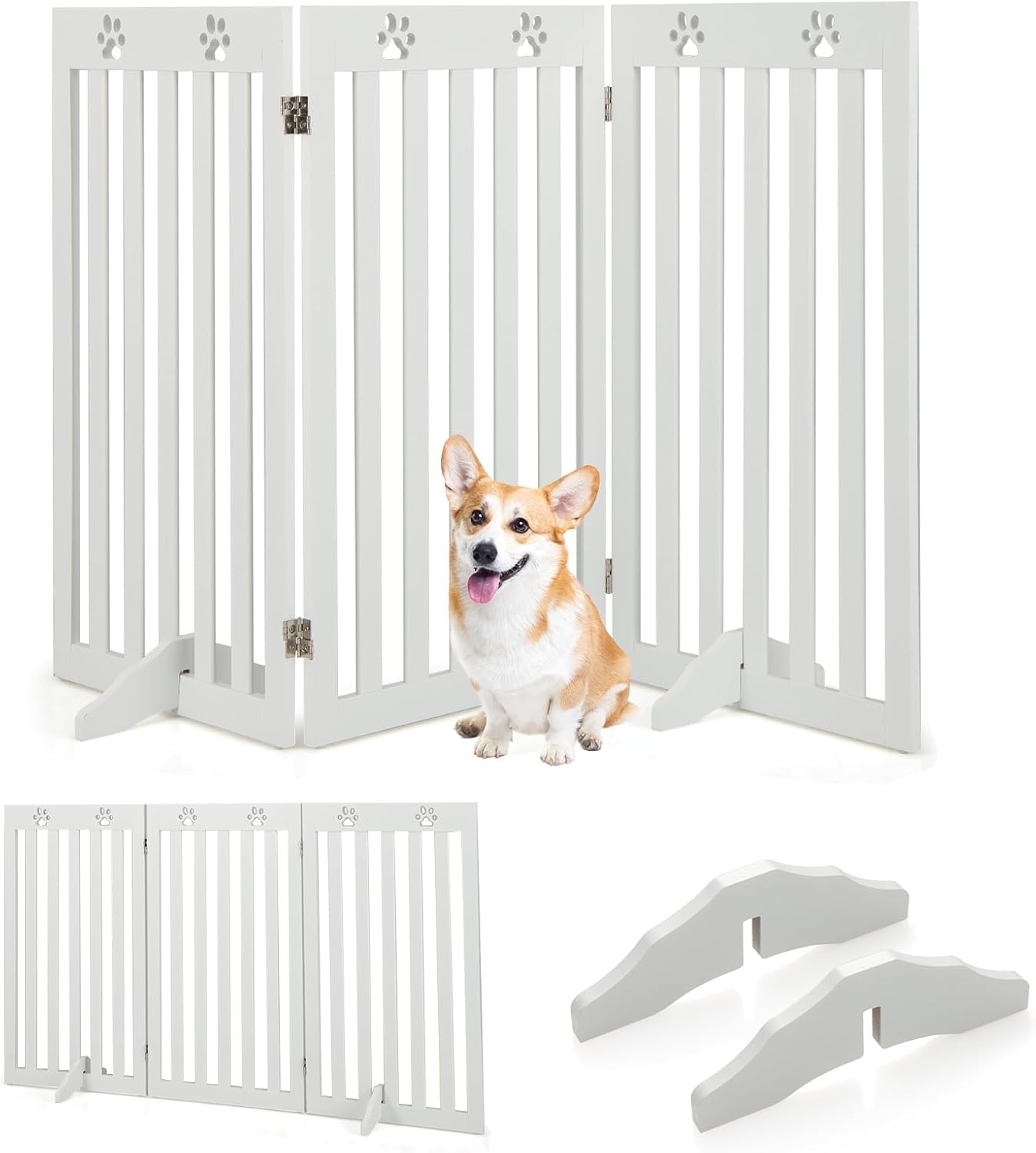 Cancelletto per Cani di Legno Pieghevole, con 3/4 Pannelli e Cuscinetti Antiscivolo, Ideale per Scale e Porta d'Ingresso,151,5 x 89,5 cm (Bianco, 3 Pannelli)